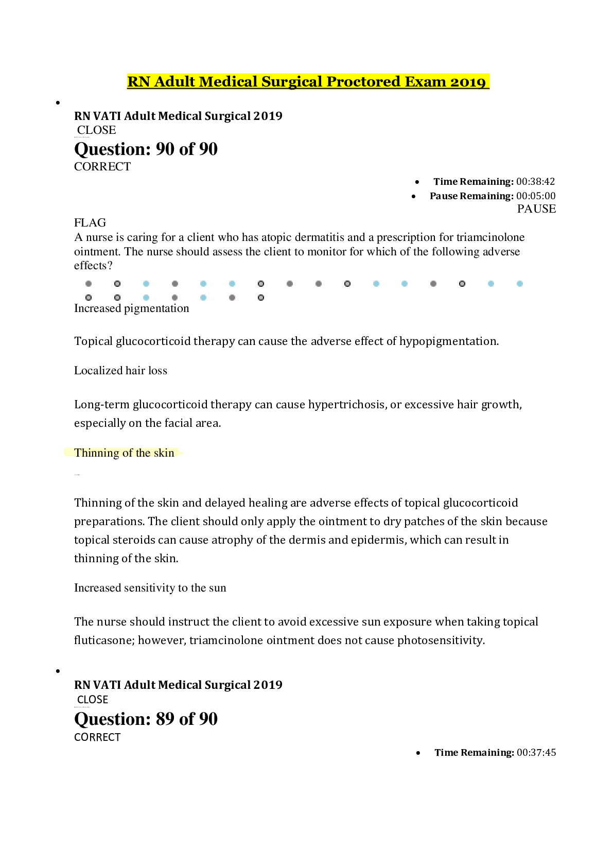 Preview image for RN Adult Medical Surgical Proctored Exam 2019 (90) Questions With Correct And Verified Answers